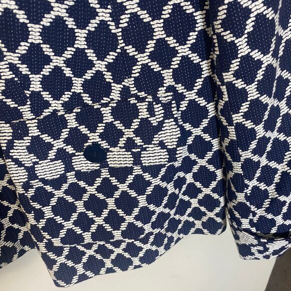 Talbots Navy Blue White Quatrefoil Pattern Cotton Blazer Jacket Plus Size 20W - Picture 2 of 10